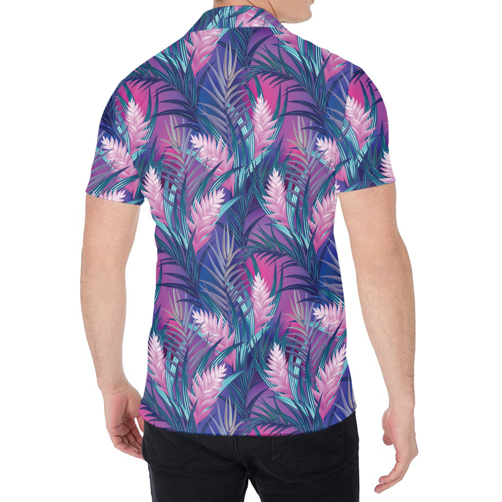 Teal And Pink Tropical Floral Print Men's Shirt