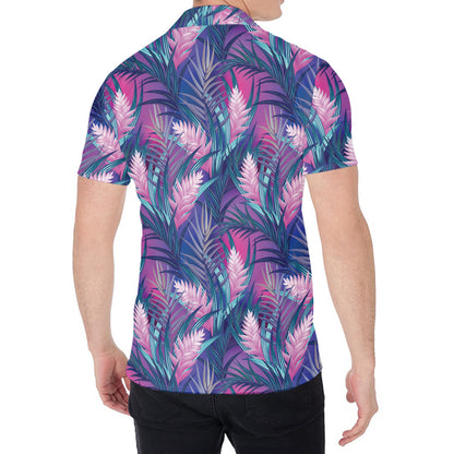 Teal And Pink Tropical Floral Print Men's Shirt