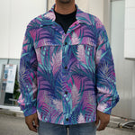 Teal And Pink Tropical Floral Print Men's Shirt Jacket