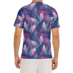 Teal And Pink Tropical Floral Print Men's Short Sleeve Rash Guard
