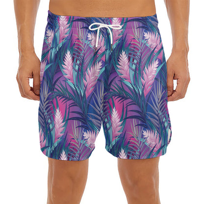 Teal And Pink Tropical Floral Print Men's Split Running Shorts