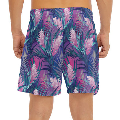 Teal And Pink Tropical Floral Print Men's Split Running Shorts