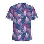 Teal And Pink Tropical Floral Print Men's Sports T-Shirt
