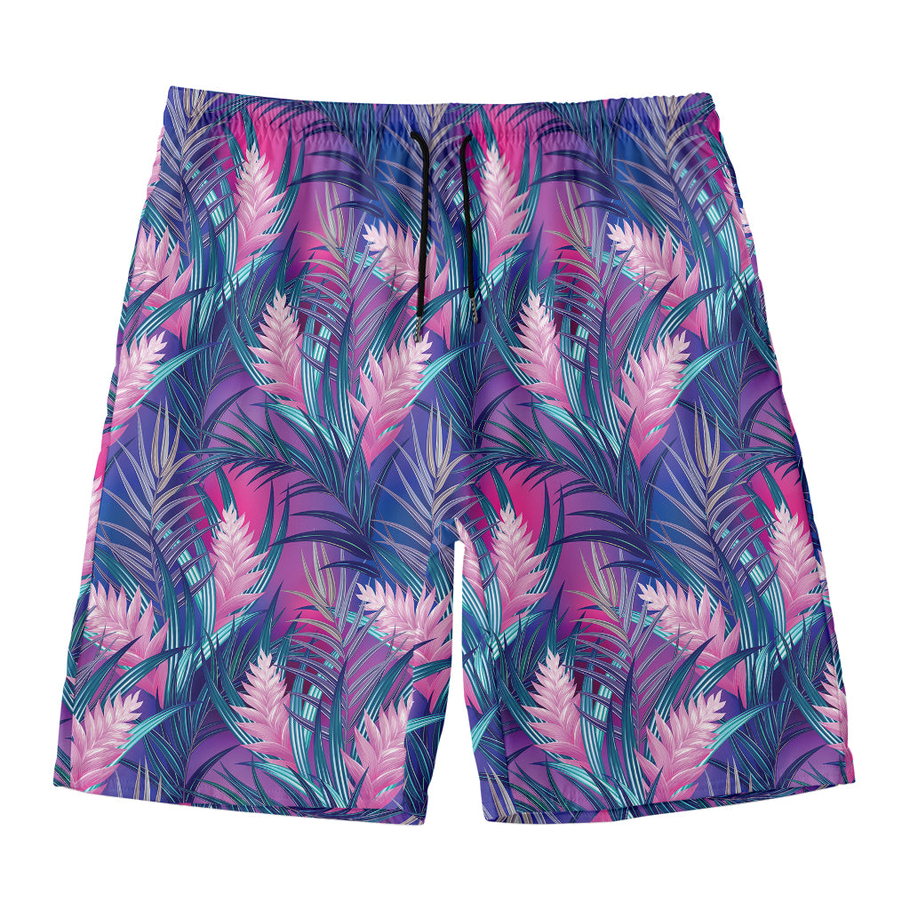 Teal And Pink Tropical Floral Print Men's Swim Trunks