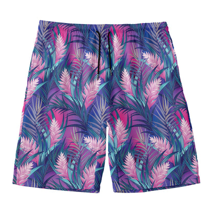 Teal And Pink Tropical Floral Print Men's Swim Trunks