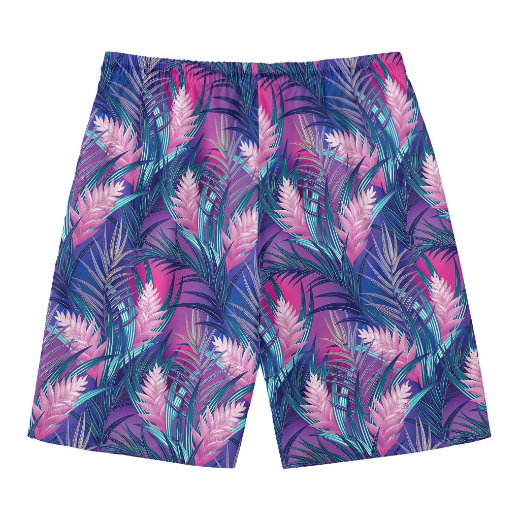 Teal And Pink Tropical Floral Print Men's Swim Trunks