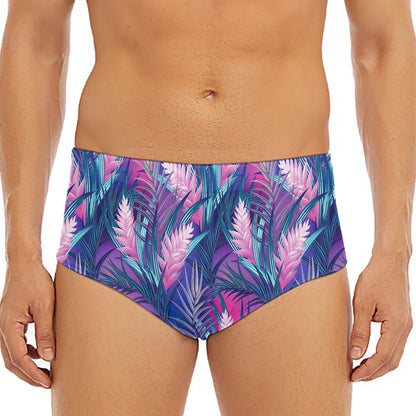 Teal And Pink Tropical Floral Print Men's Triangle Swim Briefs