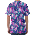 Teal And Pink Tropical Floral Print Men's Velvet T-Shirt