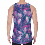 Teal And Pink Tropical Floral Print Men's Velvet Tank Top