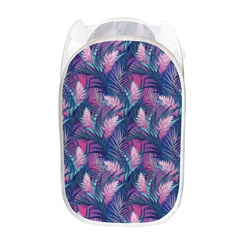Teal And Pink Tropical Floral Print Mesh Laundry Hamper