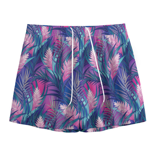 Teal And Pink Tropical Floral Print Mesh Shorts