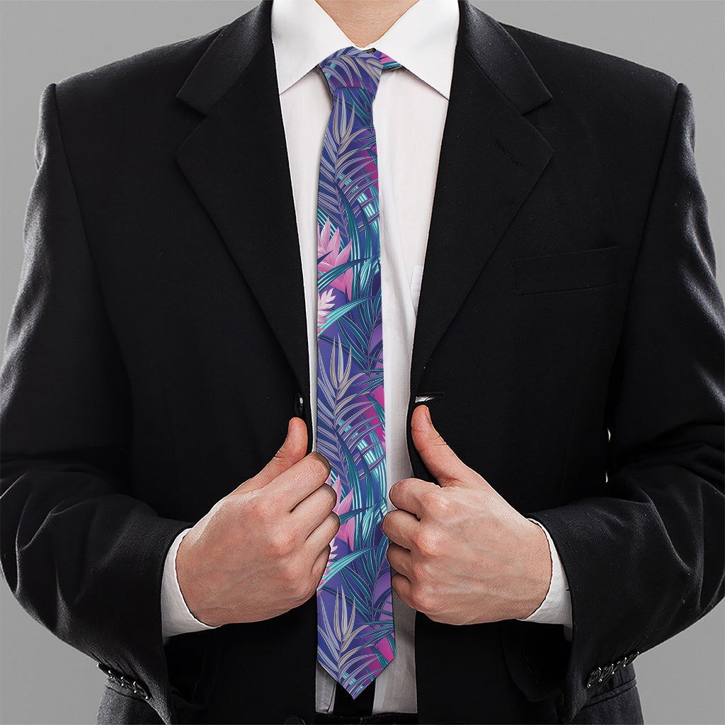 Teal And Pink Tropical Floral Print Necktie