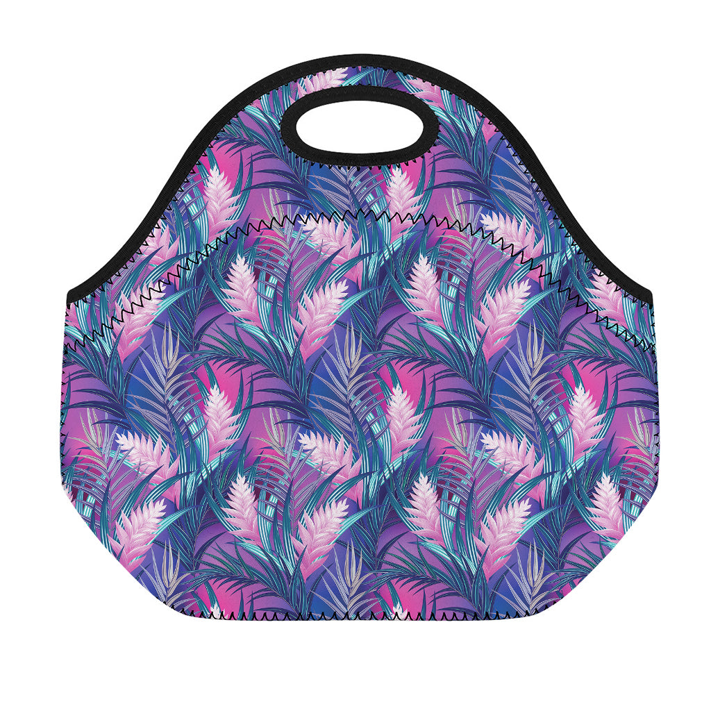 Teal And Pink Tropical Floral Print Neoprene Lunch Bag