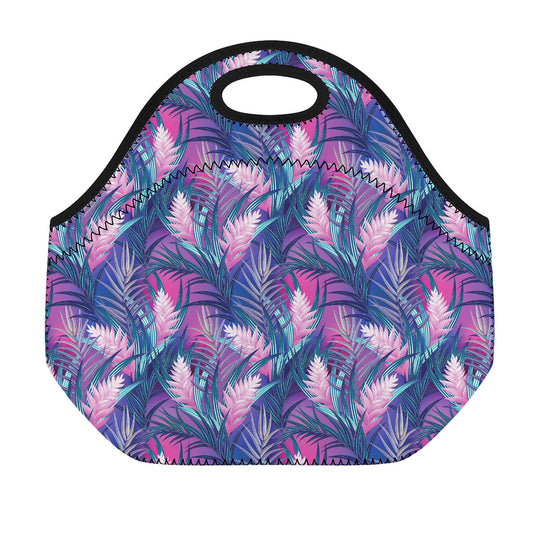 Teal And Pink Tropical Floral Print Neoprene Lunch Bag