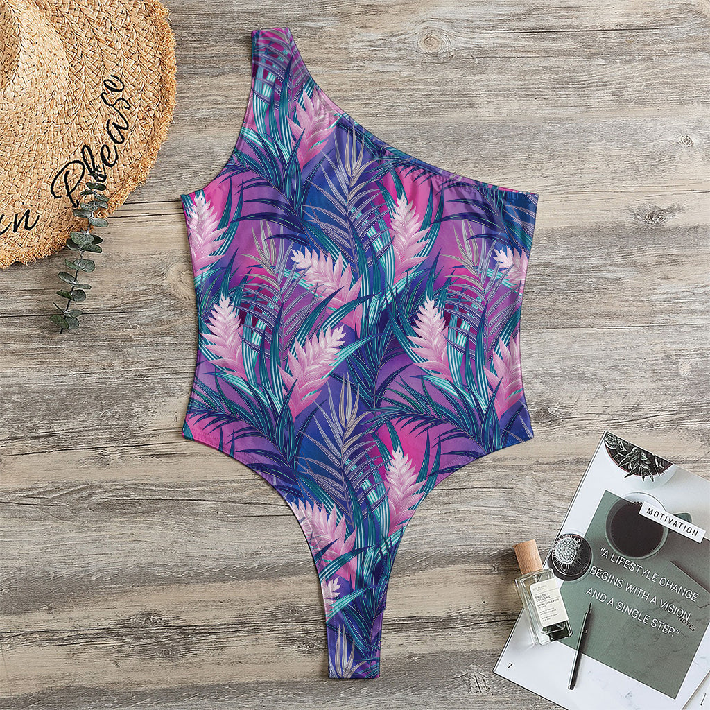 Teal And Pink Tropical Floral Print One Shoulder Bodysuit