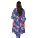 Teal And Pink Tropical Floral Print Open Front Beach Cover Up