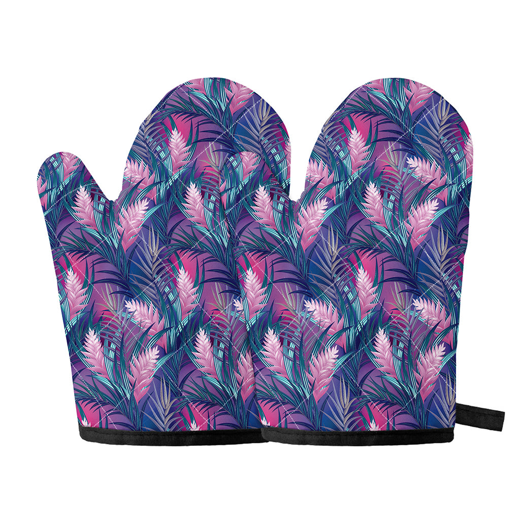 Teal And Pink Tropical Floral Print Oven Mitts