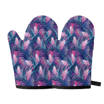 Teal And Pink Tropical Floral Print Oven Mitts
