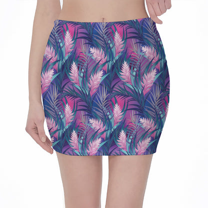Teal And Pink Tropical Floral Print Pencil Mini Skirt