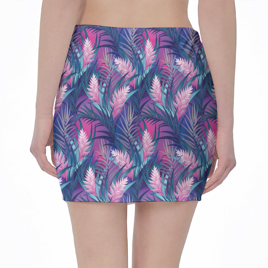 Teal And Pink Tropical Floral Print Pencil Mini Skirt