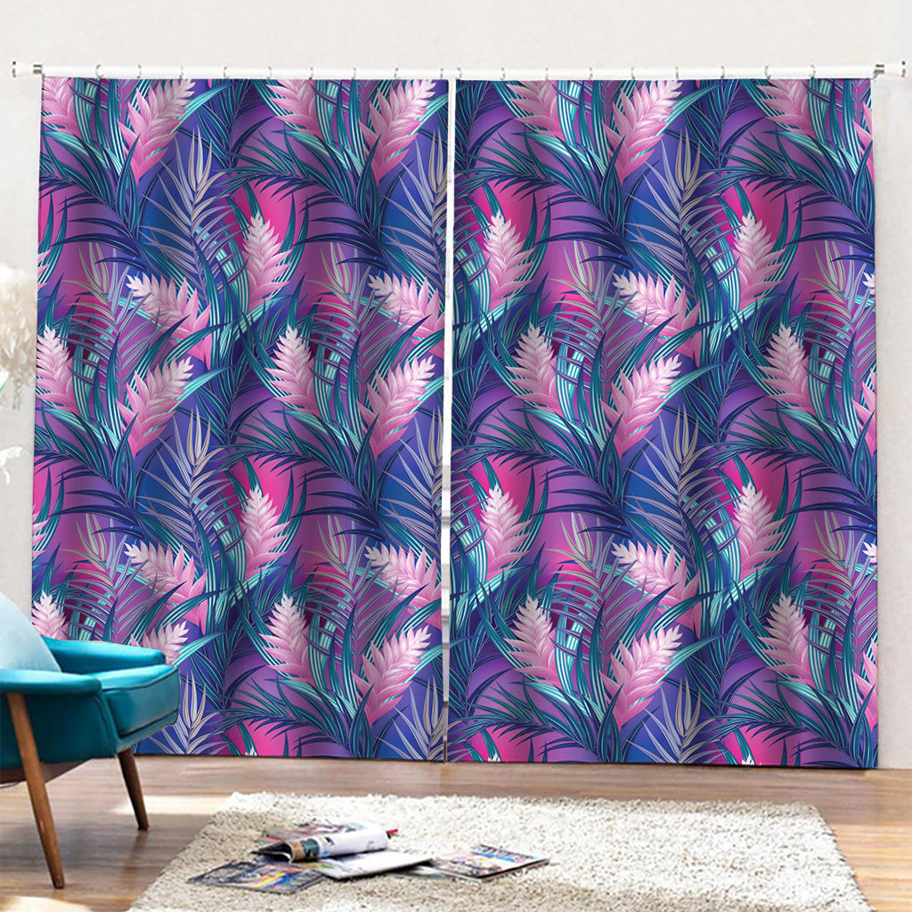 Teal And Pink Tropical Floral Print Pencil Pleat Curtains