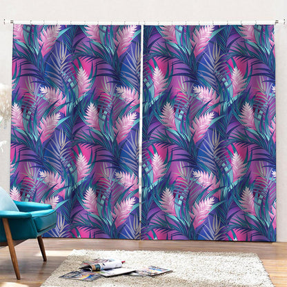 Teal And Pink Tropical Floral Print Pencil Pleat Curtains