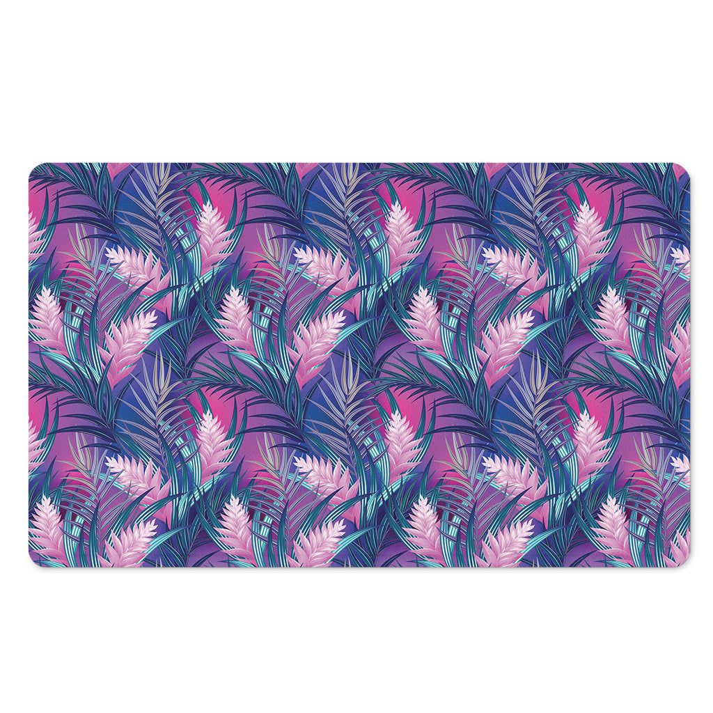 Teal And Pink Tropical Floral Print Polyester Doormat