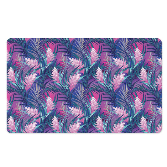 Teal And Pink Tropical Floral Print Polyester Doormat
