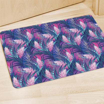 Teal And Pink Tropical Floral Print Polyester Doormat