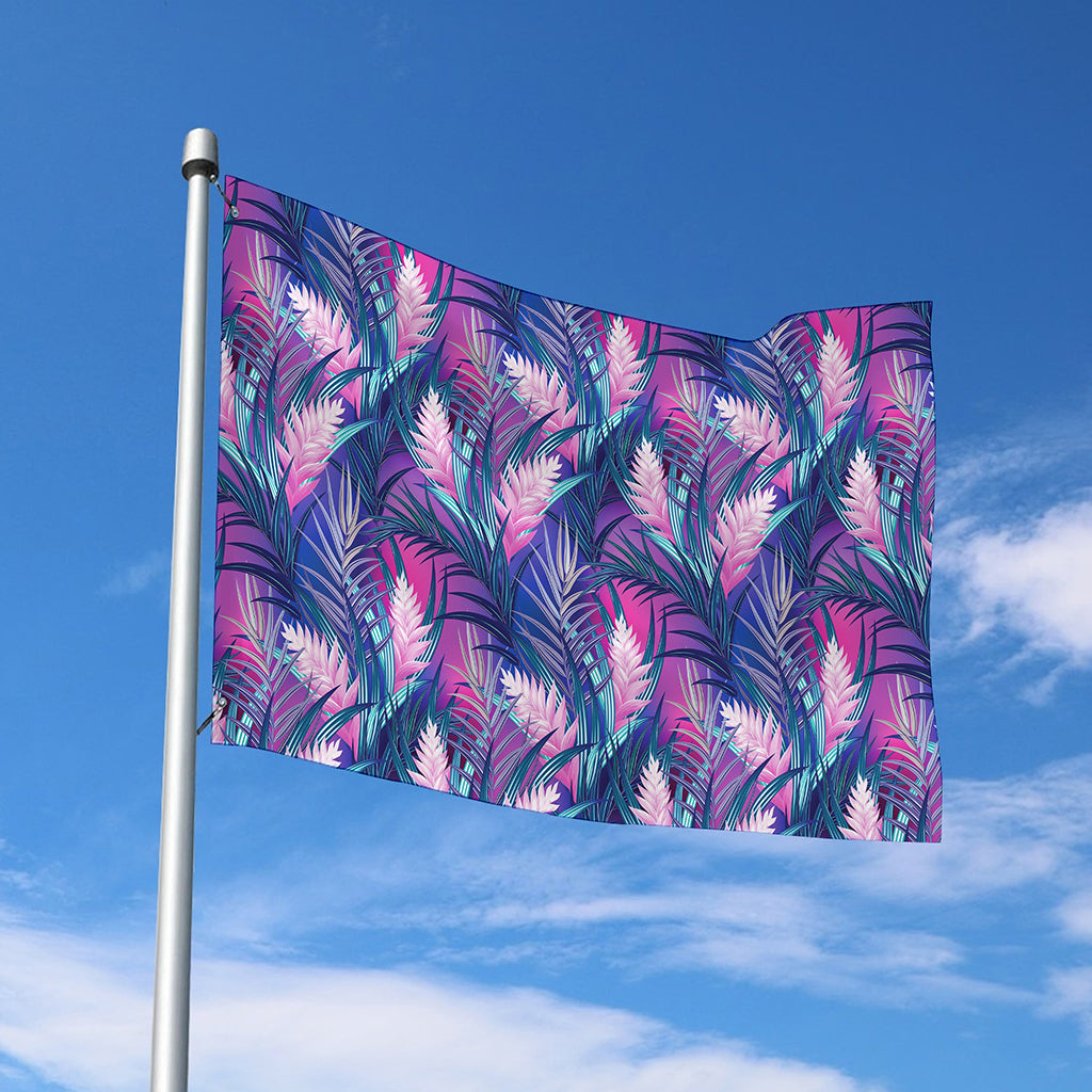 Teal And Pink Tropical Floral Print Polyester Flag