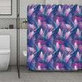 Teal And Pink Tropical Floral Print Polyester Shower Curtain