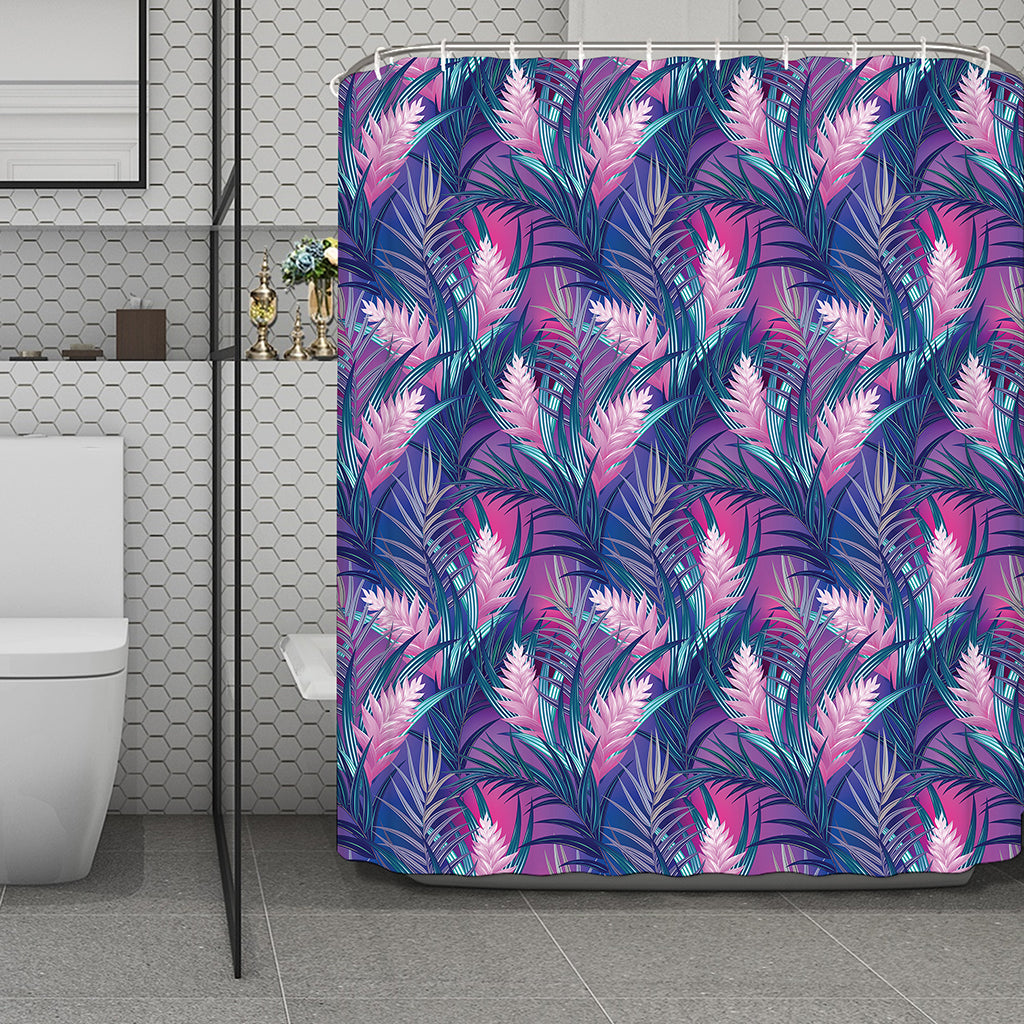 Teal And Pink Tropical Floral Print Polyester Shower Curtain