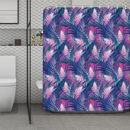Teal And Pink Tropical Floral Print Polyester Shower Curtain