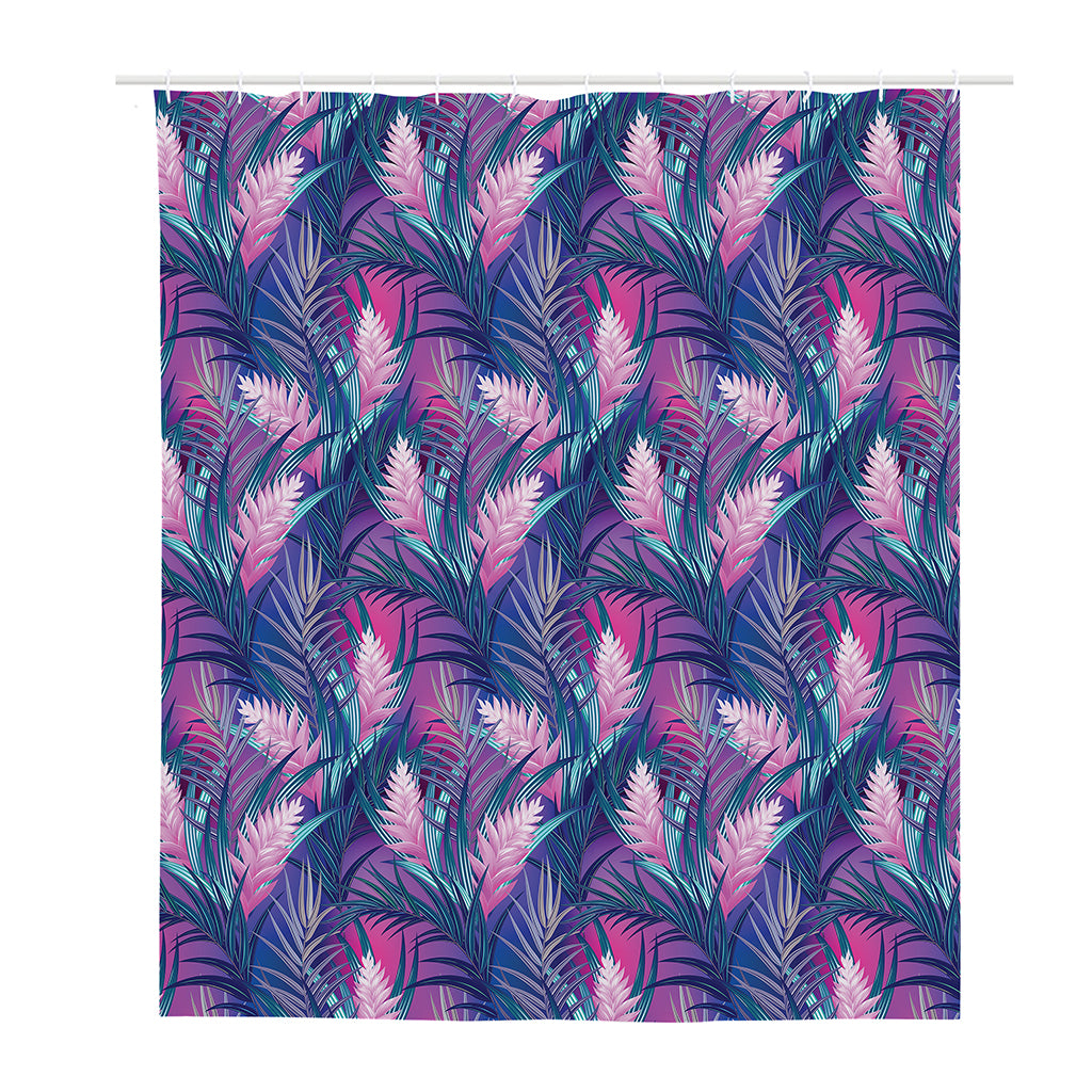 Teal And Pink Tropical Floral Print Polyester Shower Curtain