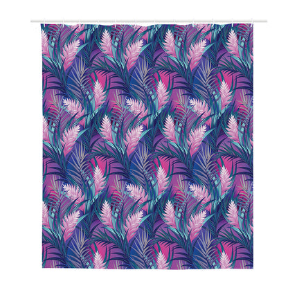 Teal And Pink Tropical Floral Print Polyester Shower Curtain
