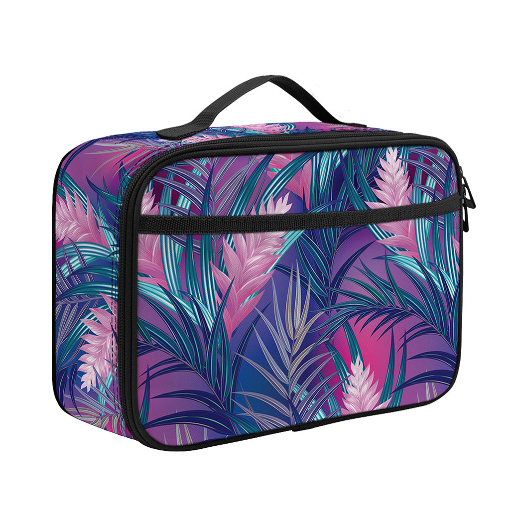 Teal And Pink Tropical Floral Print Portable Lunch Bag