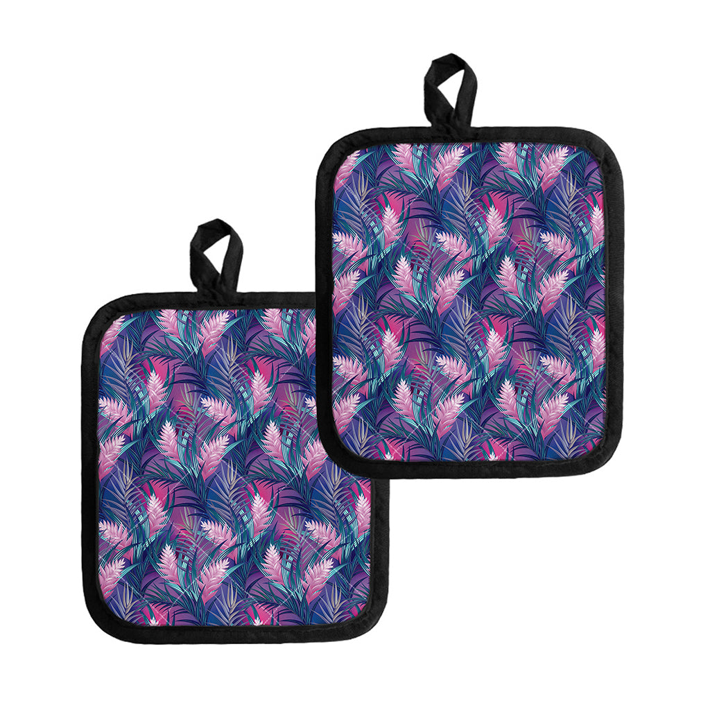 Teal And Pink Tropical Floral Print Pot Holders
