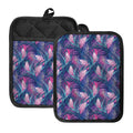Teal And Pink Tropical Floral Print Pot Holders With Pocket