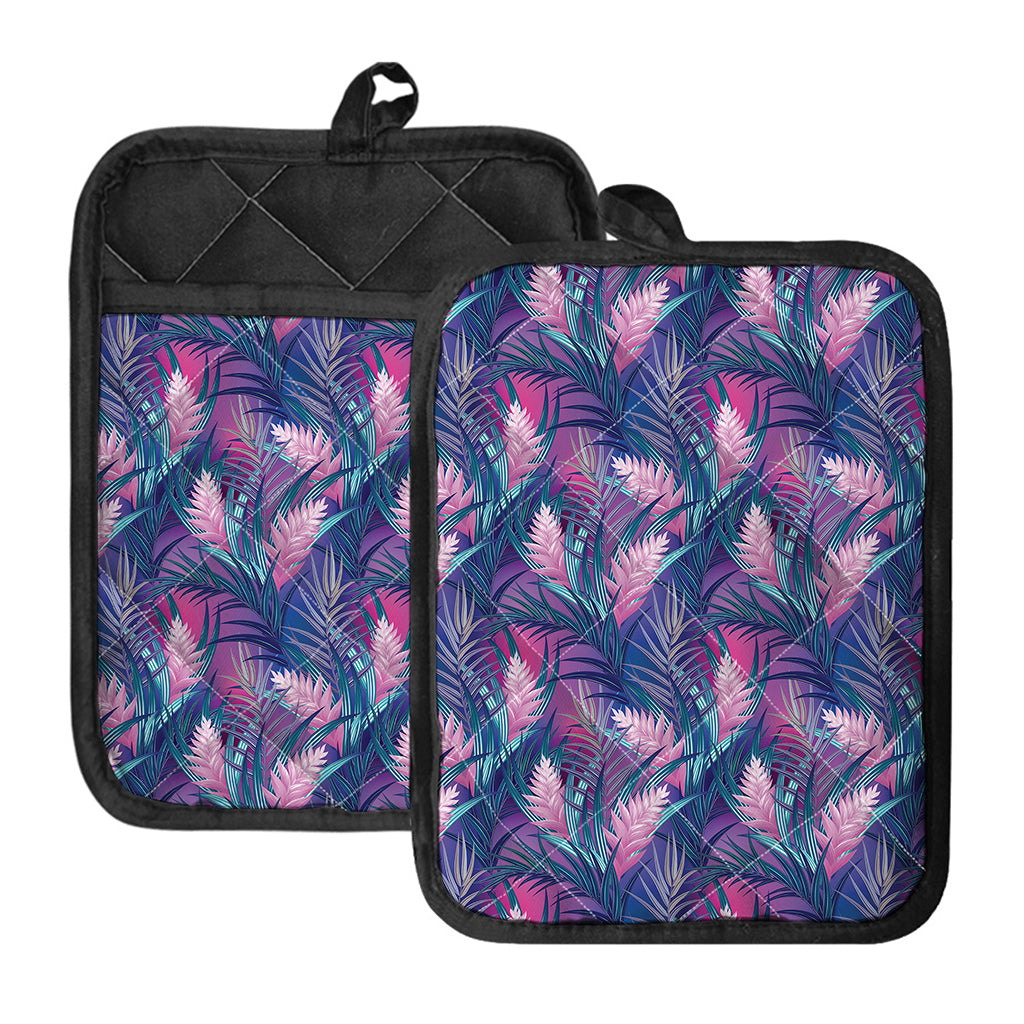 Teal And Pink Tropical Floral Print Pot Holders With Pocket