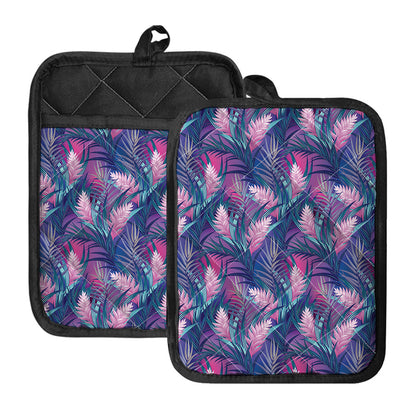 Teal And Pink Tropical Floral Print Pot Holders With Pocket
