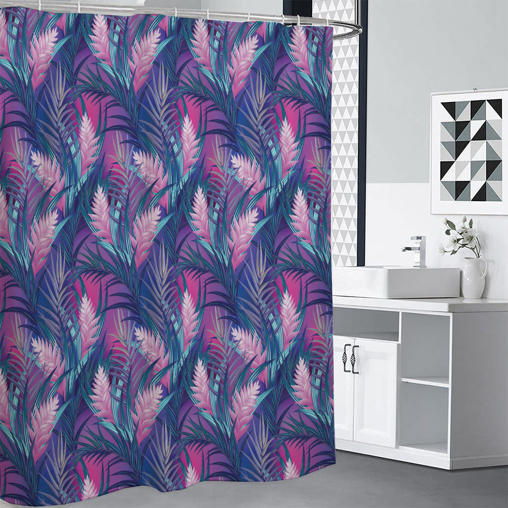 Teal And Pink Tropical Floral Print Premium Shower Curtain