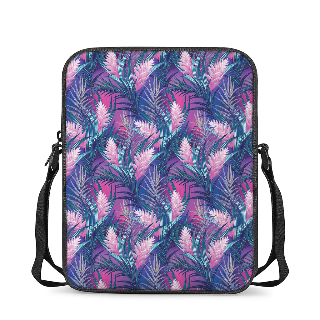 Teal And Pink Tropical Floral Print Rectangular Crossbody Bag