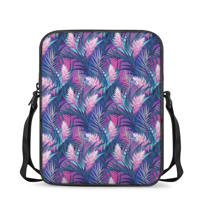 Teal And Pink Tropical Floral Print Rectangular Crossbody Bag