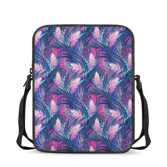 Teal And Pink Tropical Floral Print Rectangular Crossbody Bag