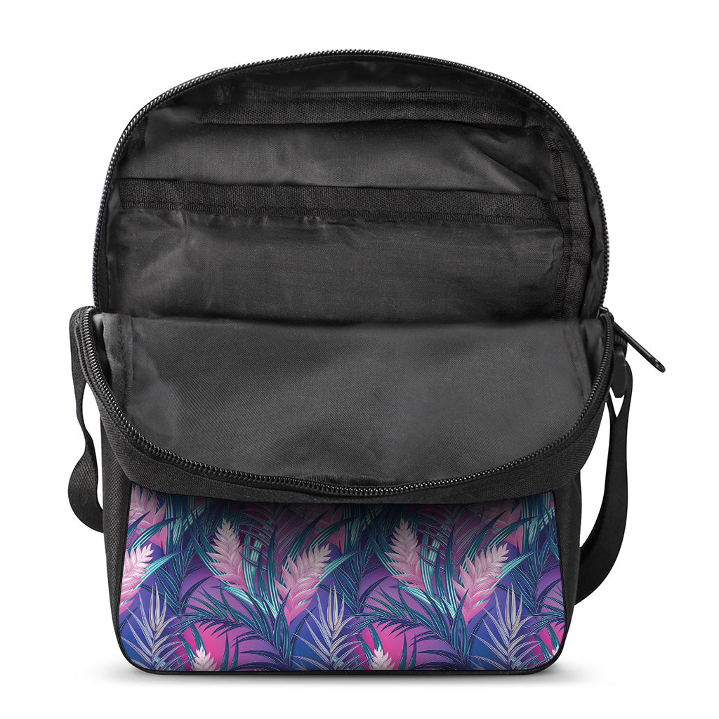 Teal And Pink Tropical Floral Print Rectangular Crossbody Bag