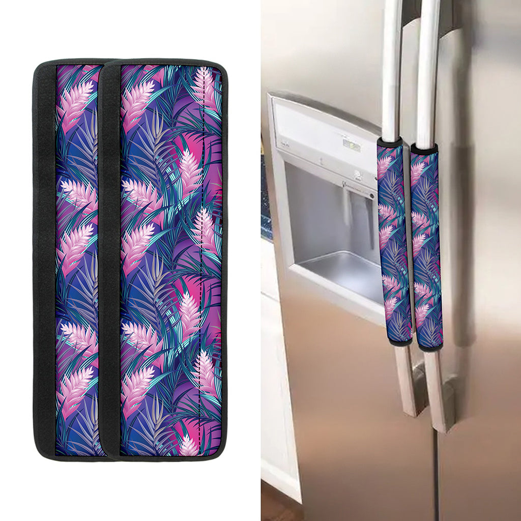 Teal And Pink Tropical Floral Print Refrigerator Handle Covers