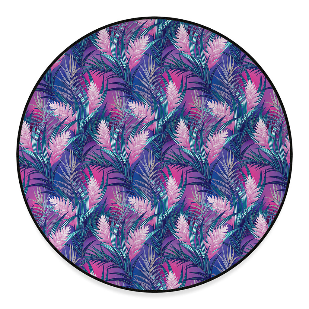 Teal And Pink Tropical Floral Print Round Floor Mat