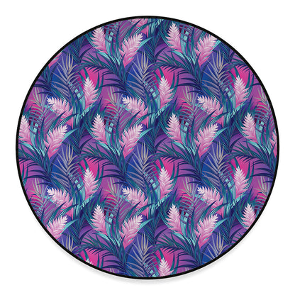 Teal And Pink Tropical Floral Print Round Floor Mat