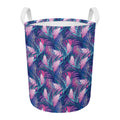 Teal And Pink Tropical Floral Print Round Laundry Basket