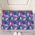 Teal And Pink Tropical Floral Print Rubber Doormat